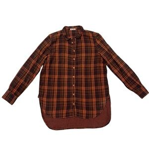 Free People Black and Orange Casual Button Down Shirt